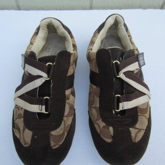 Coach Paddy Signature Monogram Brown Canvas Suede Sneakers Women’s Size 8.5 - Picture 3 of 15